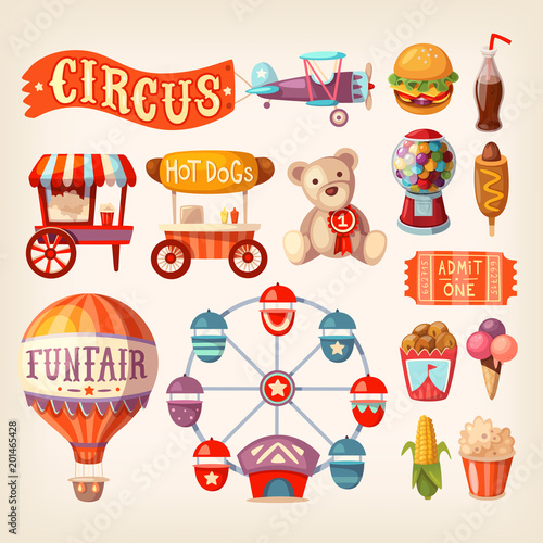 Fun fair and carnival elements illustrations