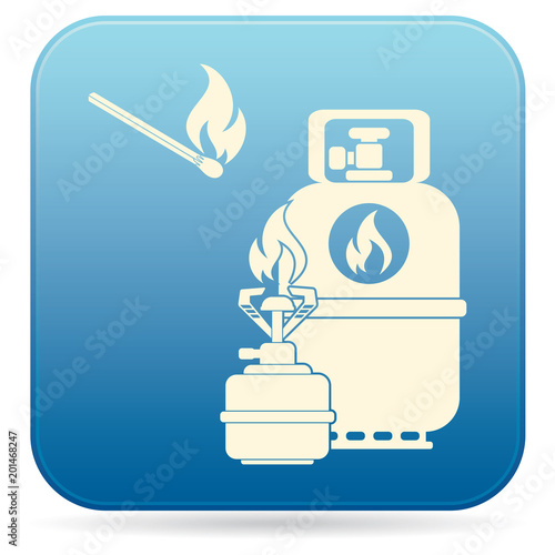Camping stove with gas bottle icon vector