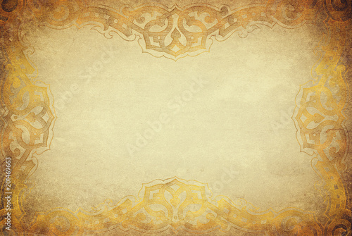 Golden grunge texture with artdeco ornament frame