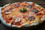 Pizza with tomato and eggplant , Italian food