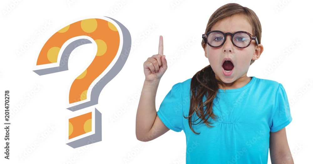 Fotografie Kid Girl with funky cool question mark
