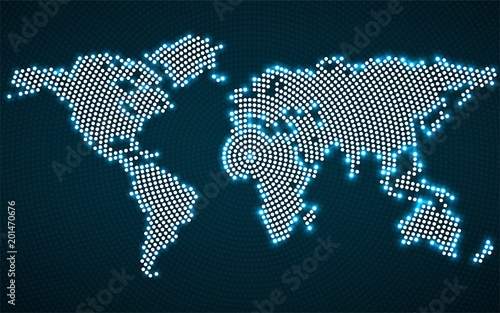 Abstract world map with glowing radial dots