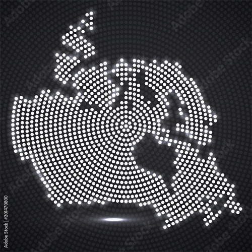 Abstract map Canada of glowing radial dots, halftone concept