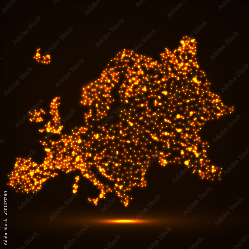 Abstract map of Europe with glowing particles Abstract map of Europe with glowing particles