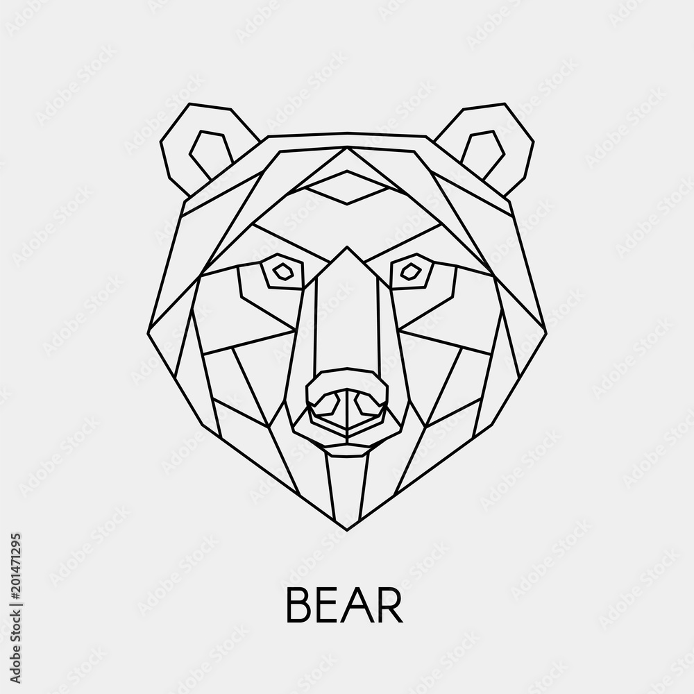 Naklejka premium Ilustracji wektorowych. Streszczenie wielokąt głowy niedźwiedzia. Geometryczna linia zwierząt.