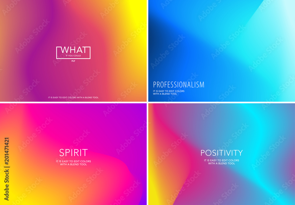 Liquid fluid design of colourful abstract vector blend background for graphic template. Set
