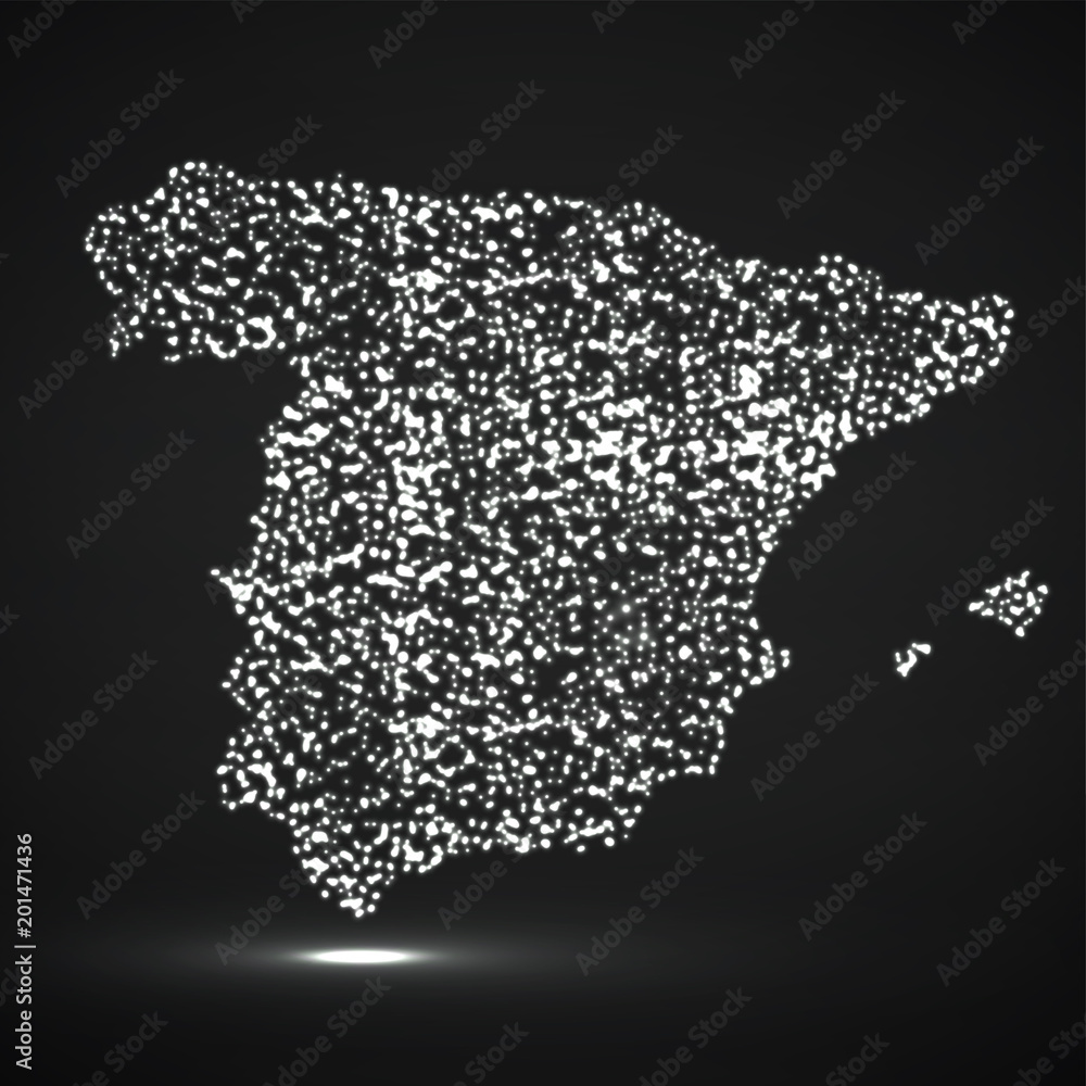 Abstract map of Spain with glowing particles