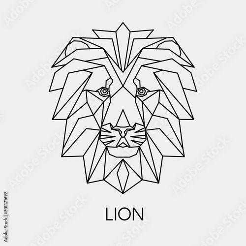 Vector illustration. Abstract polygon the head of a lion. Geometric line African animal.
