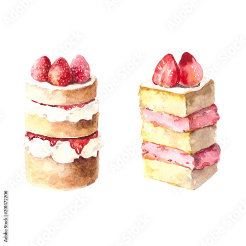 watercolor strawberry dessert
