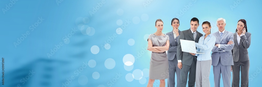 Business people and City buildings with flare light source Business people and City buildings with flare light source