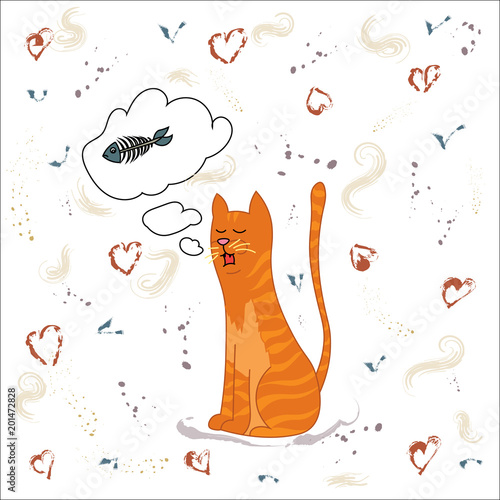 Hungry red cat wants a fish