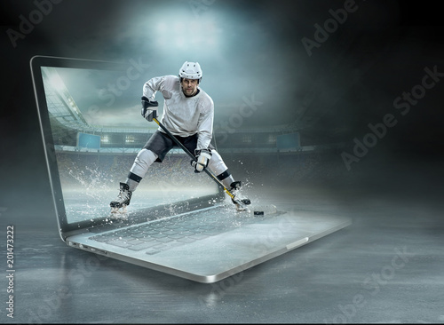 Photography Caucassian ice hockey Players in dynamic action in a professiona