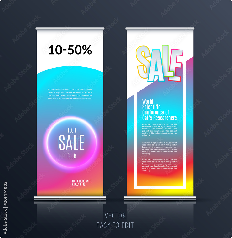Fototapeta premium Sale banner. Abstract business vector of roll up stand design with colourful background for, show, expo, shopping.