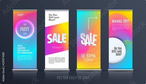 Sale banner. Abstract business vector of roll up stand design with colourful background for, show, expo, shopping.