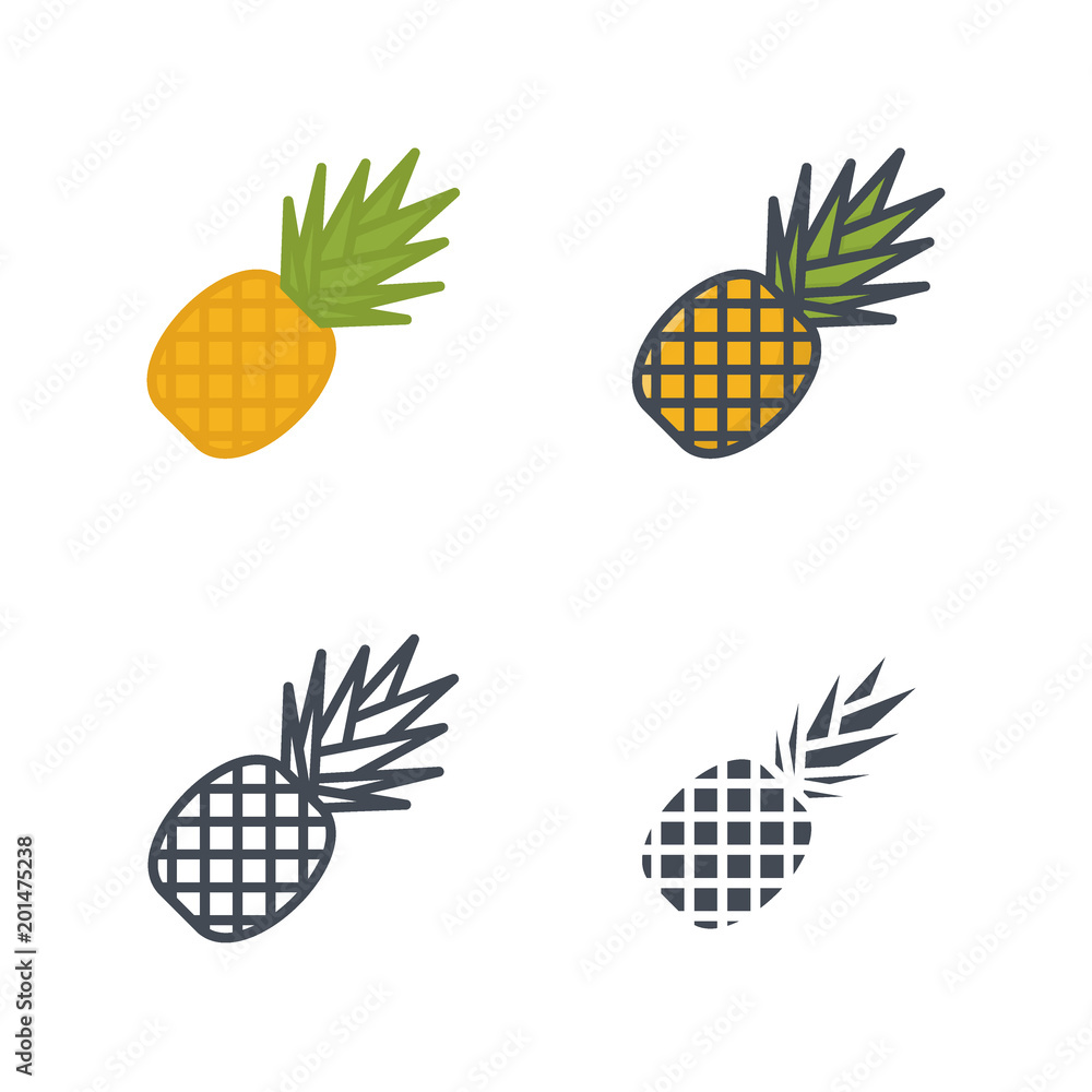 Pineapple food icon vector flat solid silhouette line Pineapple food icon vector flat solid silhouette line