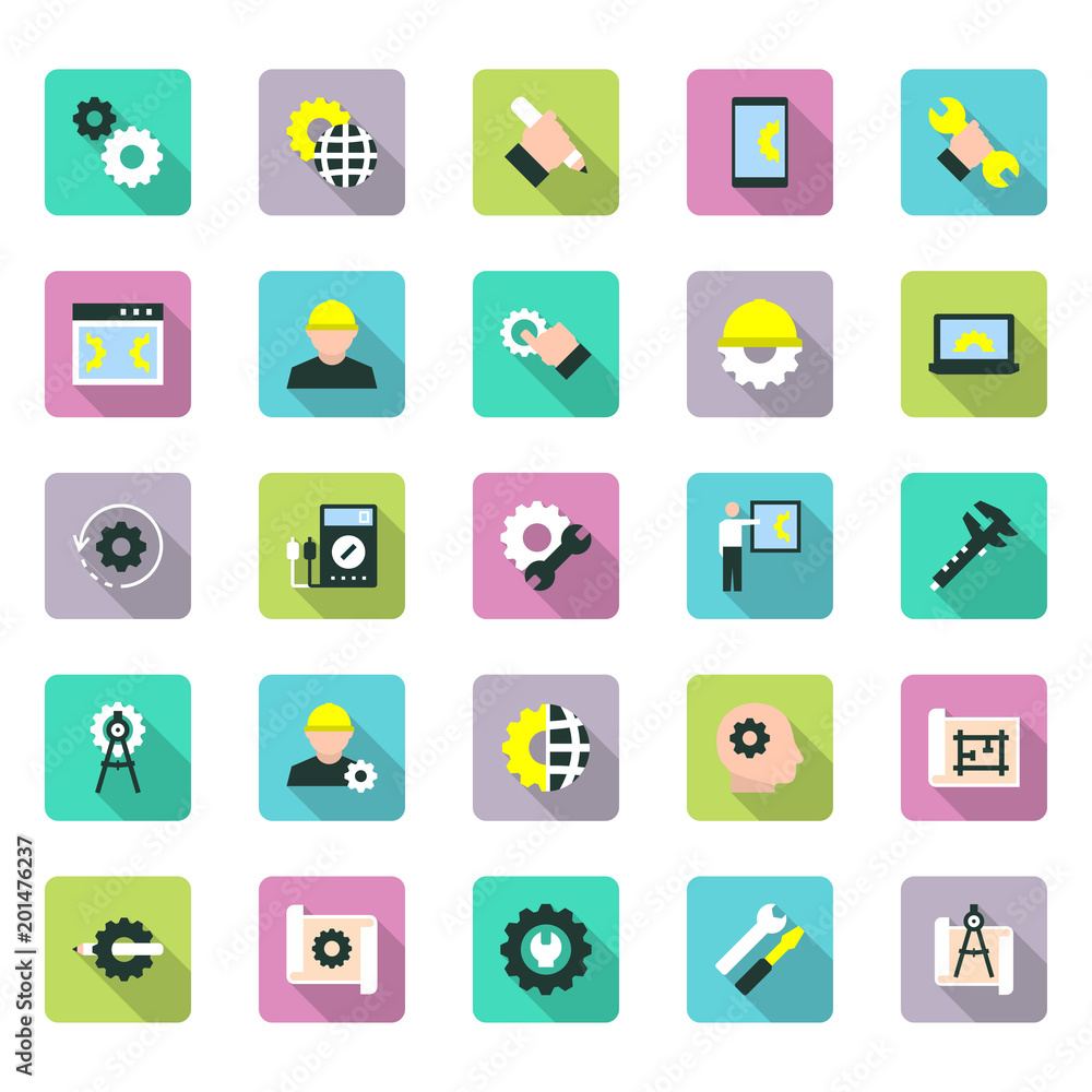 Engineering and manufacturing icon set in flat style. Vector symbols. Engineering and manufacturing icon set in flat style. Vector symbols.