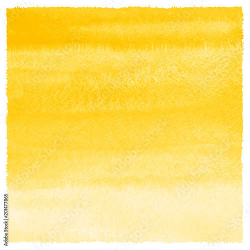 Yellow watercolor square background with gradient stains and rough, artistic edges. Watercolour texture. Hand drawn abstract aquarelle fill. Template for cards, banners, posters.