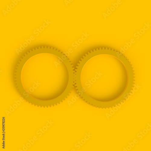 Gear abstract minimal yellow background, 3d rendering