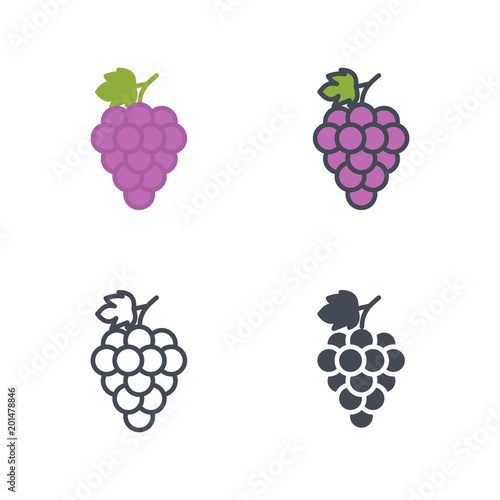Grape fruit food icon vector flat silhouette line colored
