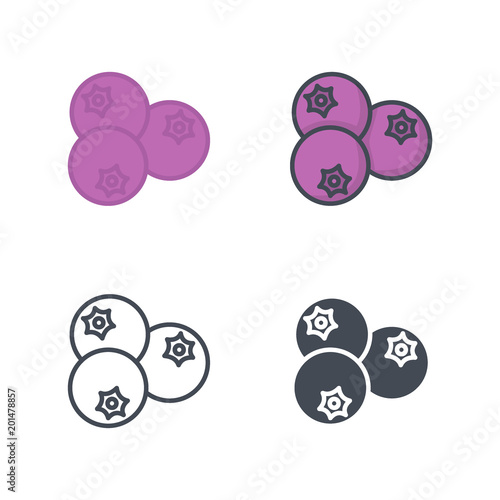 Blueberry fruit food icon vector flat silhouette line colored
