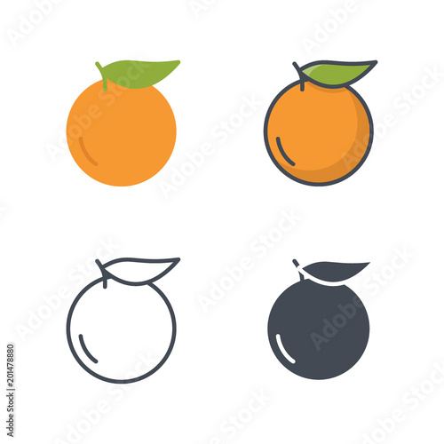 orange fruit food icon vector flat silhouette line colored