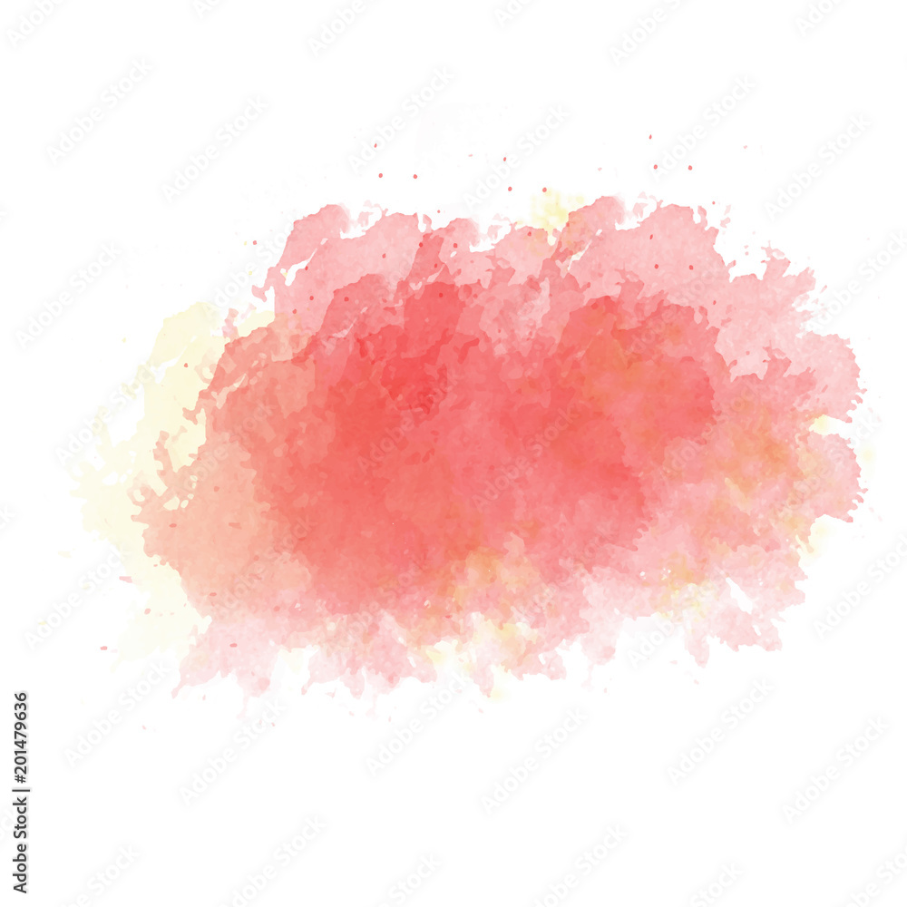 Pink  and yellow watercolor painted stain isolated on white background