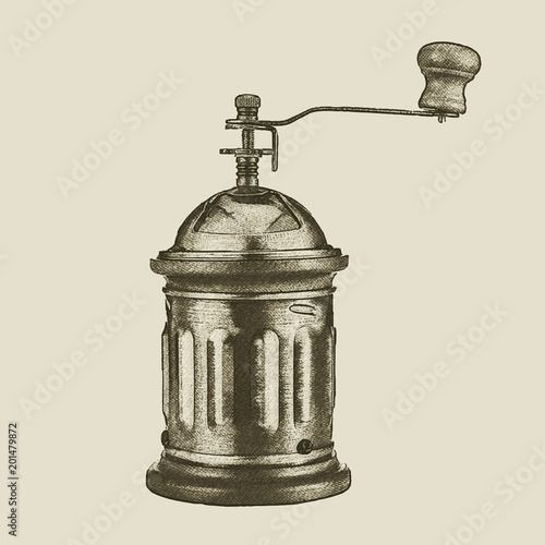 hand drawn vintage coffee grinder