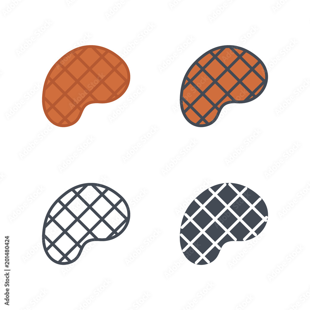 Grilled steak meat food icon vector flat solid silhouette line Grilled steak meat food icon vector flat solid silhouette line