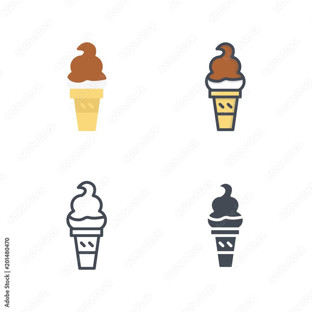 Ice cream sweets food icon vector flat silhouette line colored