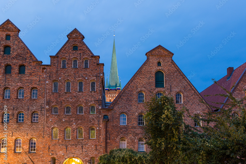 On the evening in old town, Lübeck, Germany. 