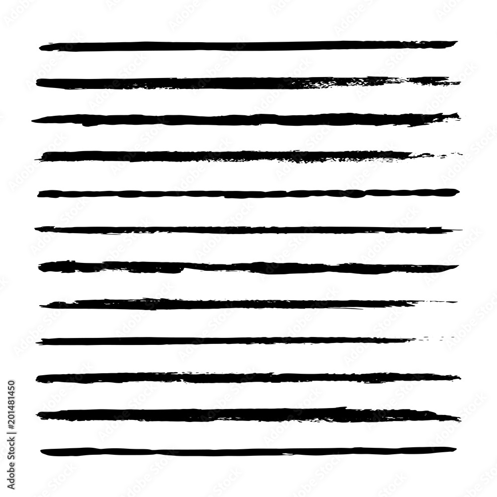 Thin hand drawn vector lines. Set of black strokes. Ink brush drawing