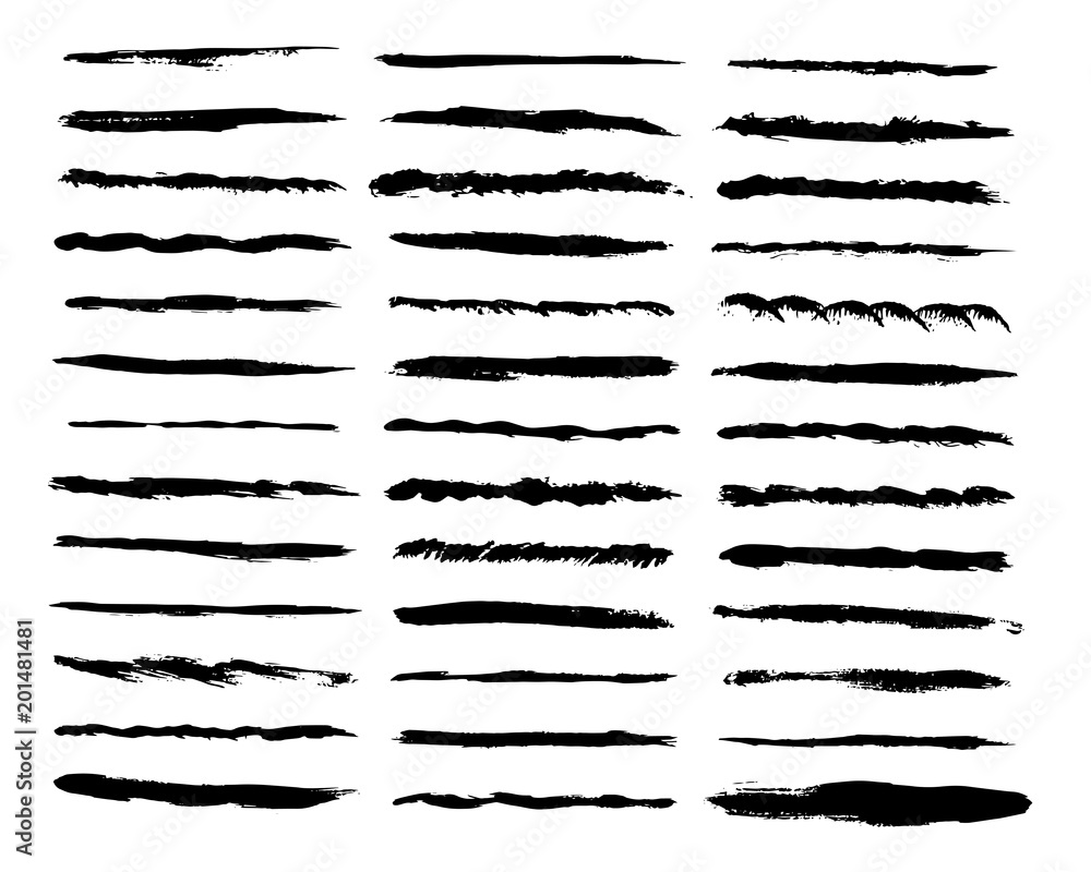 Big set of vector lines. Wave, straight, patterns black strokes. Hand painted design elements. Ink brush drawing
