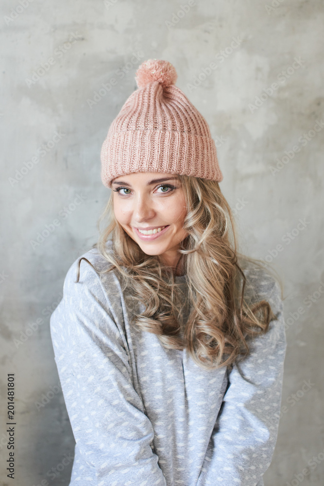 lookbook. Stylish girl on grey wall background lookbook. Stylish girl on grey wall background