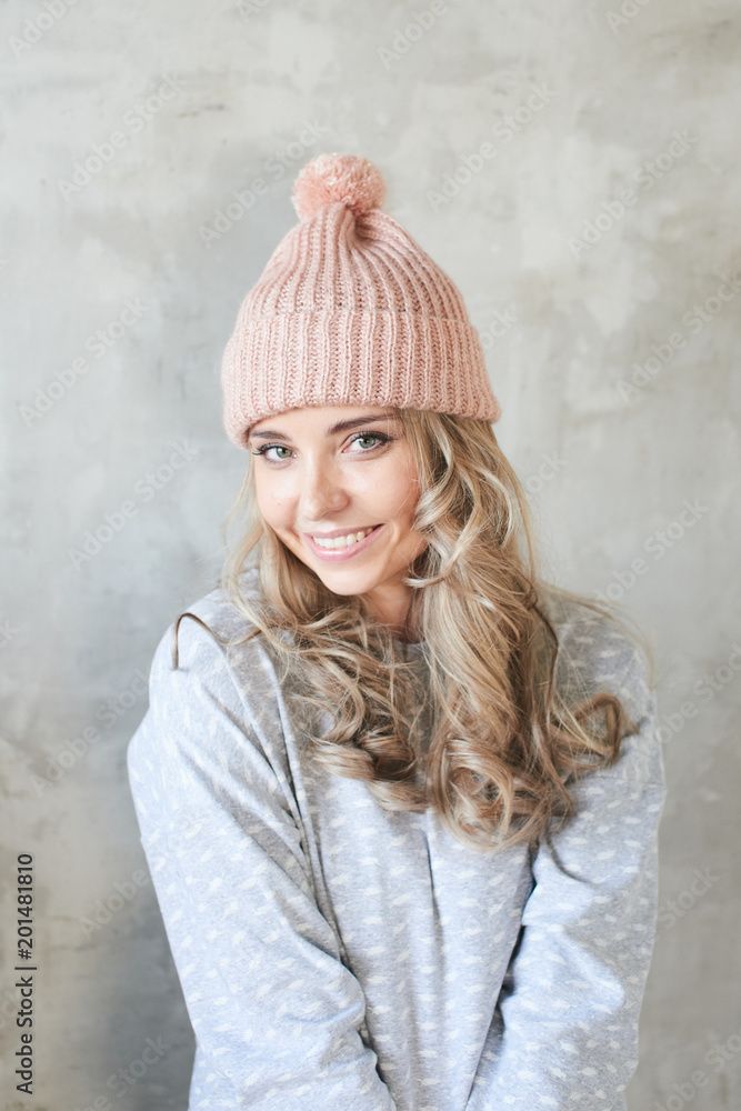 lookbook. Stylish girl on grey wall background lookbook. Stylish girl on grey wall background
