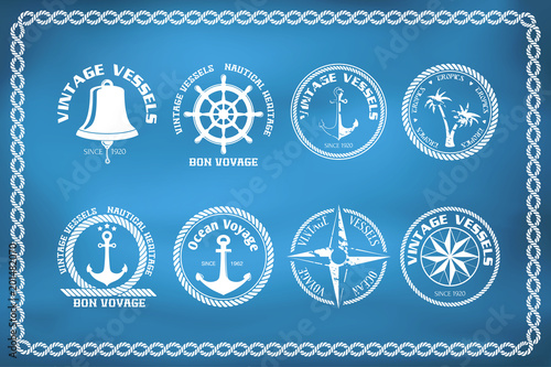 Set of nautical and marine badges and signs