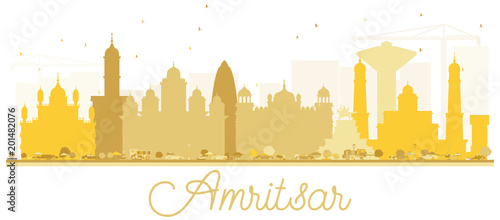 Amritsar City skyline golden silhouette.