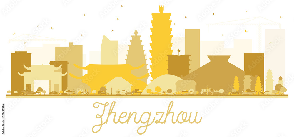 Zhengzhou City skyline golden silhouette.