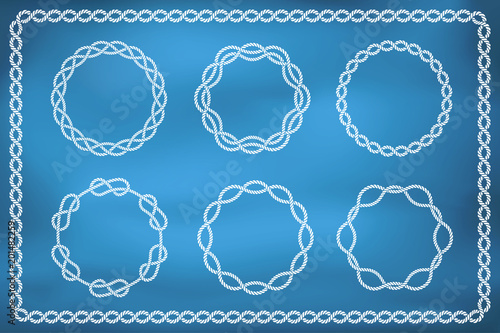 Set of round nautical rope borders