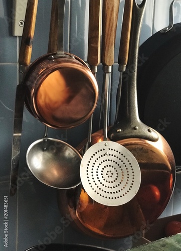 Close up of utensil hanging in the kitchen