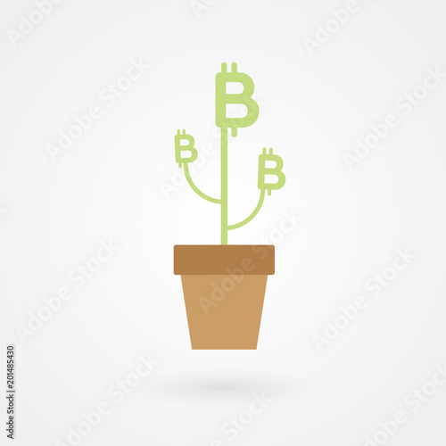 Bitcoin money tree. Financial growth concept. Vector illustration, flat design