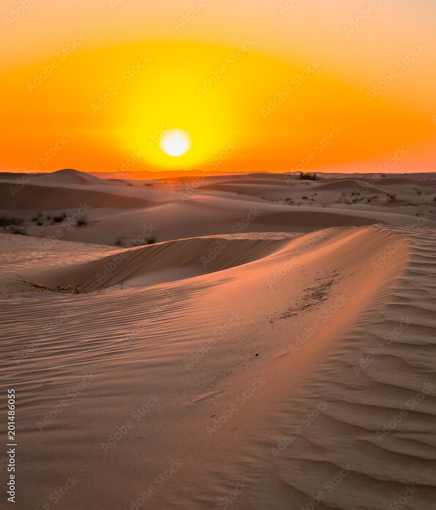 Beautiful exposure done in the desert with its colorful red color over sunset over the sands dunes