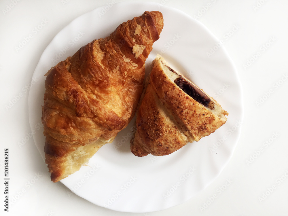 Croissant with nougat and chocolate