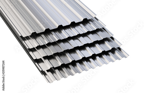 Metal corrugated roof sheets stack.