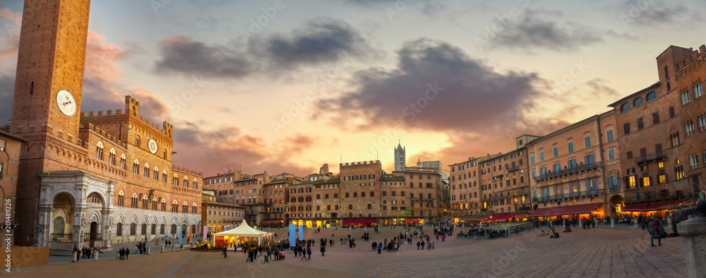 Siena. Piazza del Campo at sunset. Tuscany, Italy
