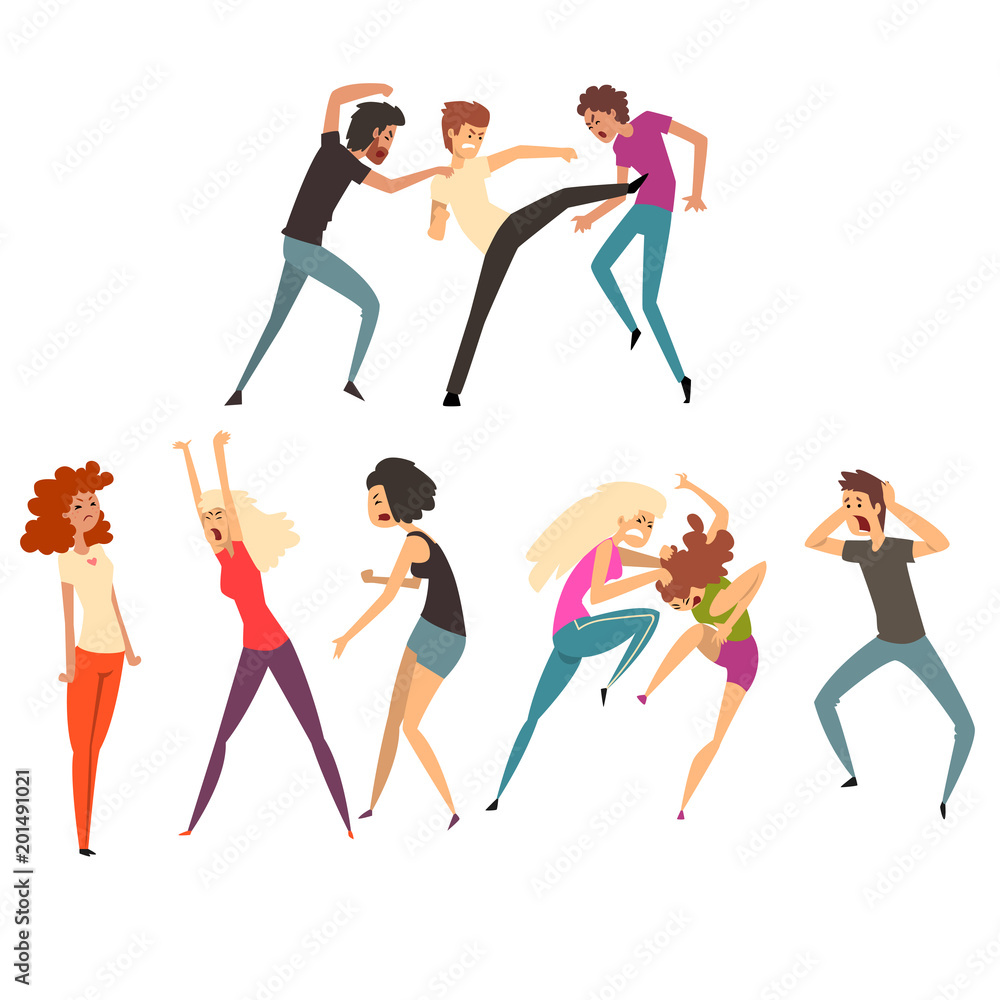 Angry people fighting and quarreling. Loud public scandal. Uncontrollable  and aggressive people. Violent behavior. Flat vector design Stock Vector |  Adobe Stock