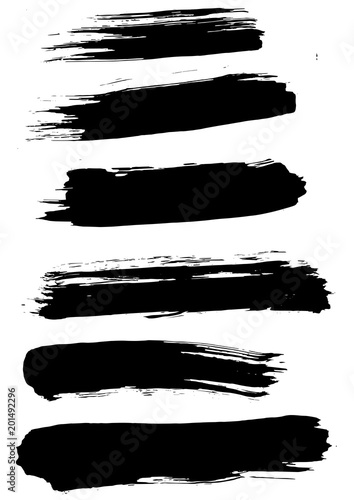 Large set different grunge brush strokes. Dirty artistic design elements isolated on white background. Black ink vector brush strokes. Black isolated paintbrush collection. Brush strokes isolated.