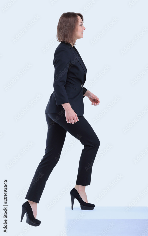 Full length portrait of business woman going . Side view Full length portrait of business woman going . Side view