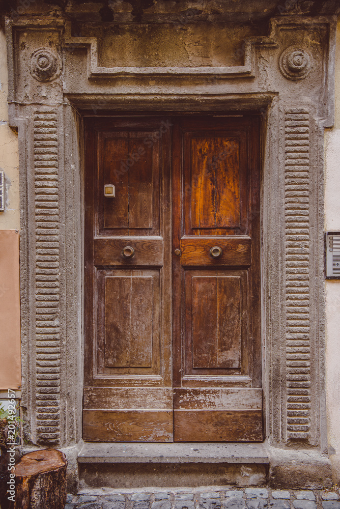 old wooden doors in Castel Gandolfo, Rome suburb, Italy