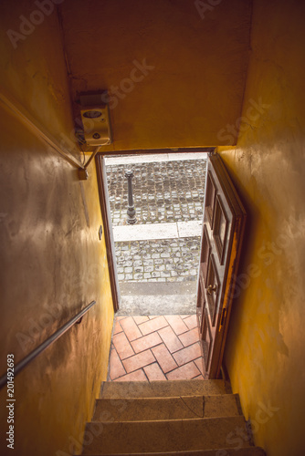 exit of old building in Castel Gandolfo, Rome suburb, Italy