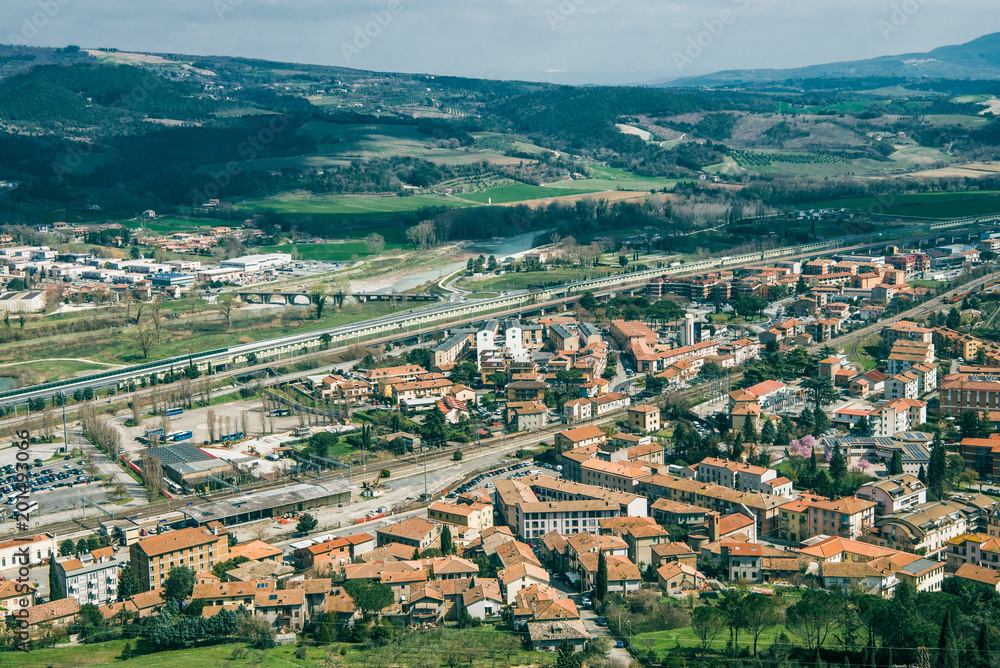 aerial view of buildings in Orvieto, Rome suburb, Italy